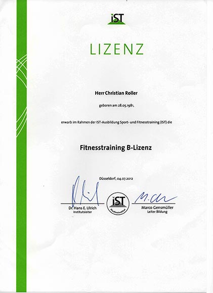 Qualifikationen-Lizenzen-Diplome Fitnesstraining B-Lizenz